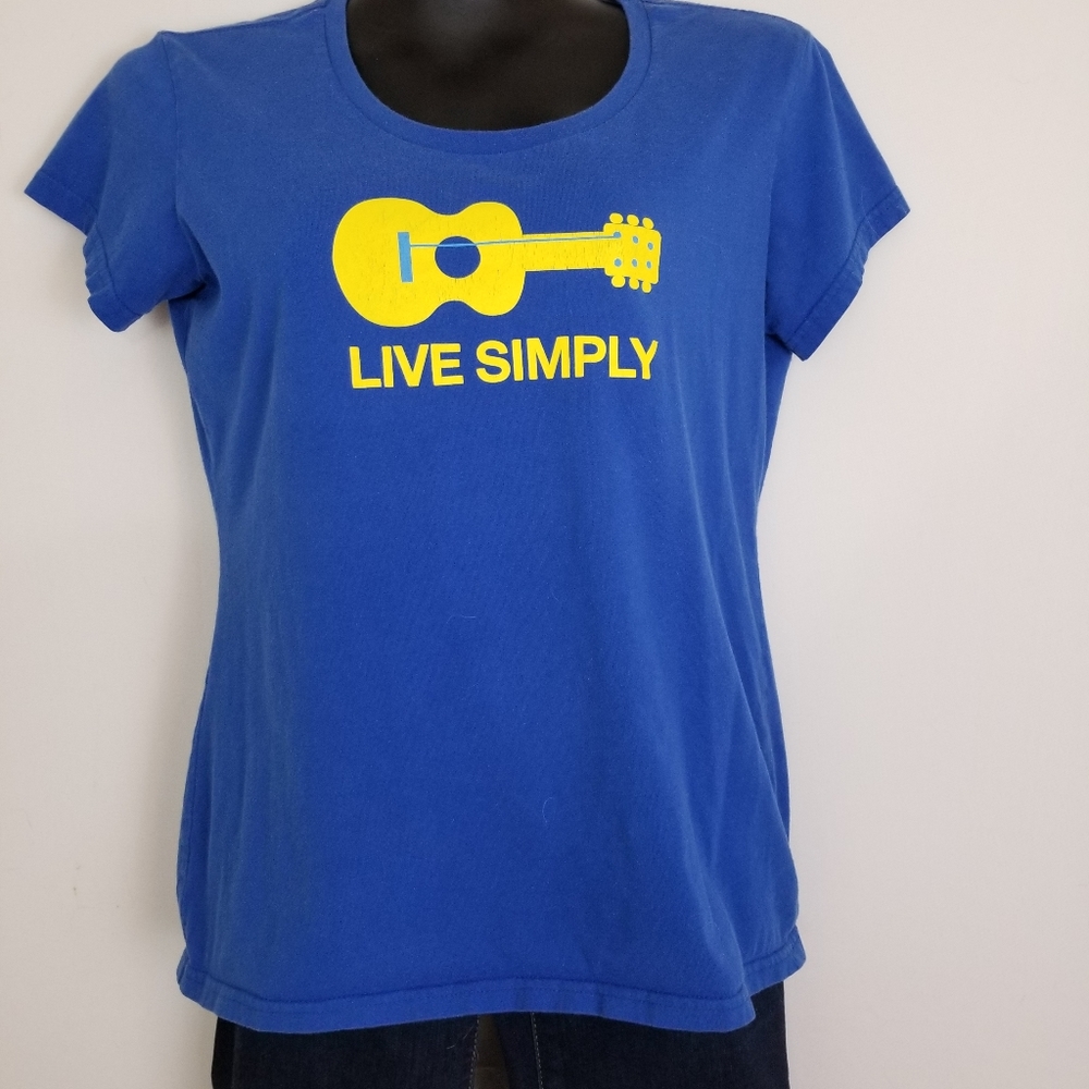 Patagonia Blue TShirt "Live Simple" Guitar Large